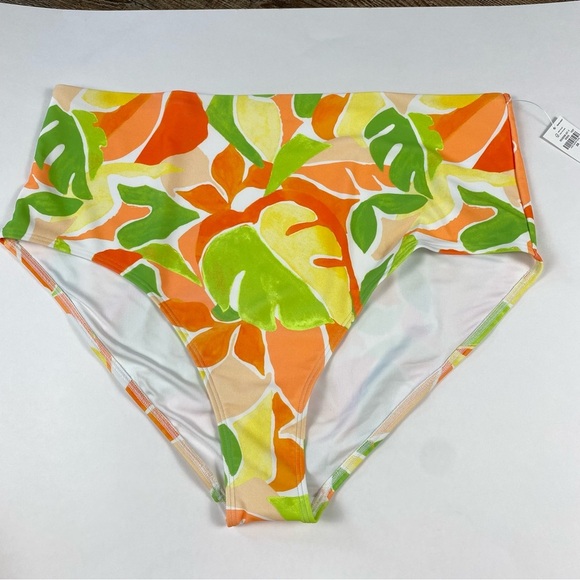 Old Navy Bikini Swim Bottoms Women XXL White Colorful Tropical High Rise Beachy - Picture 1 of 10
